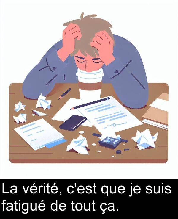 que: La vérité, c'est que je suis fatigué de tout ça.