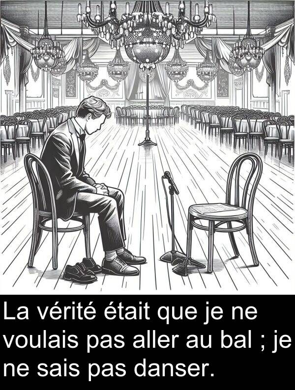 danser: La vérité était que je ne voulais pas aller au bal ; je ne sais pas danser.