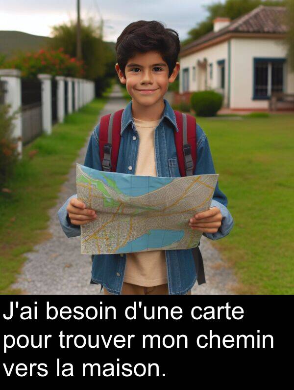 besoin: J'ai besoin d'une carte pour trouver mon chemin vers la maison.