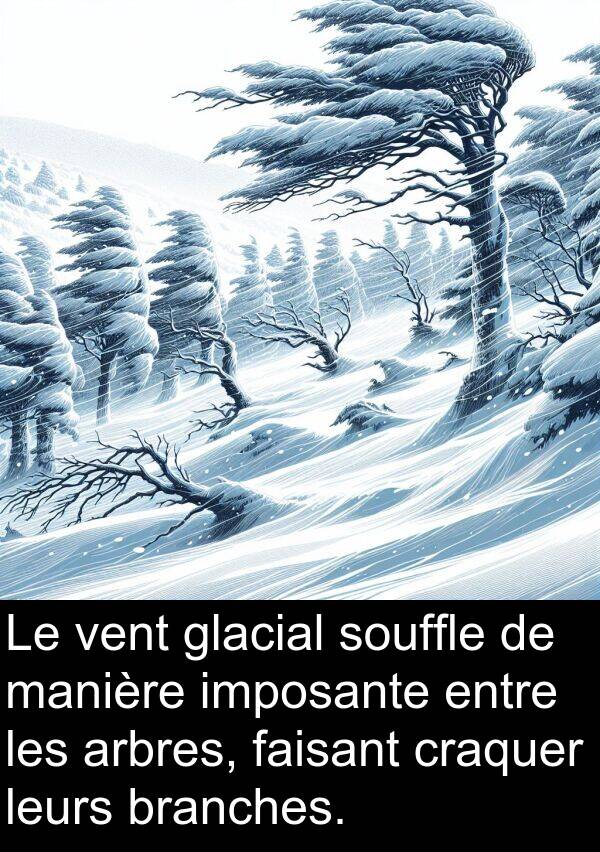 leurs: Le vent glacial souffle de manière imposante entre les arbres, faisant craquer leurs branches.