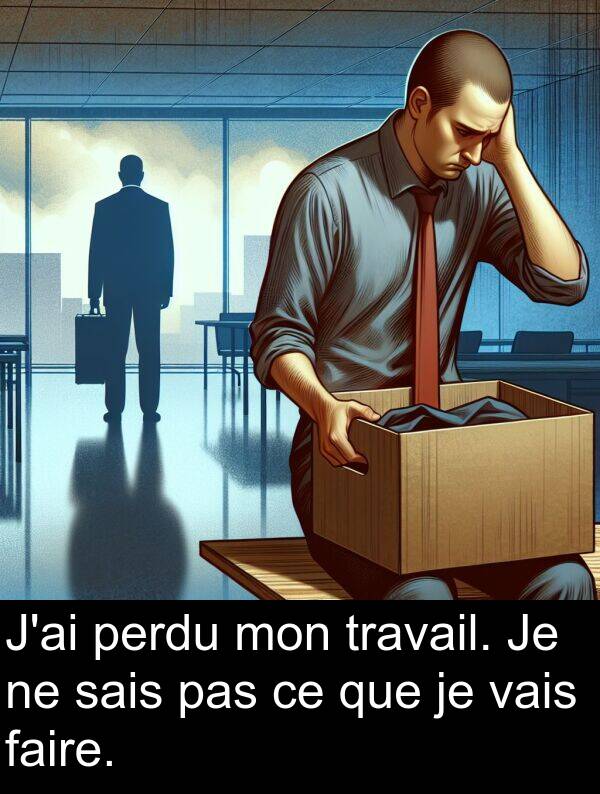 faire: J'ai perdu mon travail. Je ne sais pas ce que je vais faire.