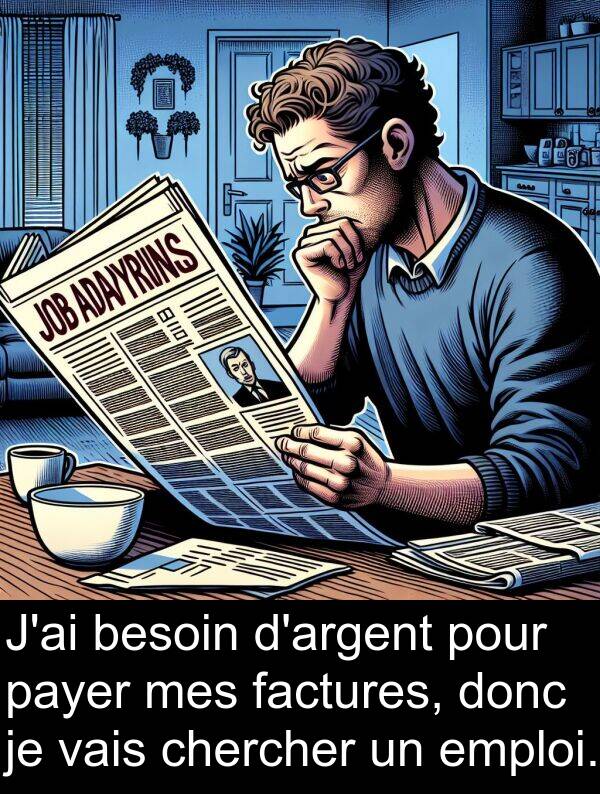 besoin: J'ai besoin d'argent pour payer mes factures, donc je vais chercher un emploi.