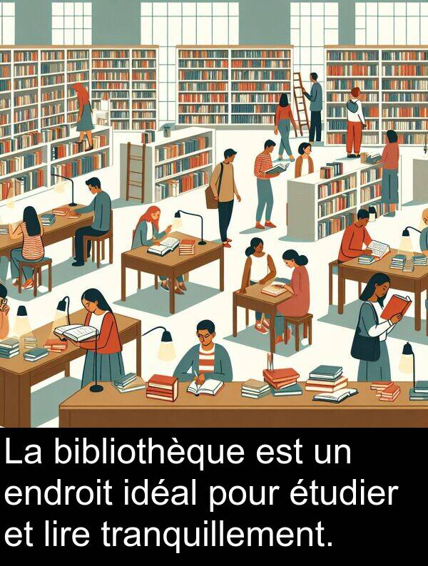 lire: La bibliothèque est un endroit idéal pour étudier et lire tranquillement.