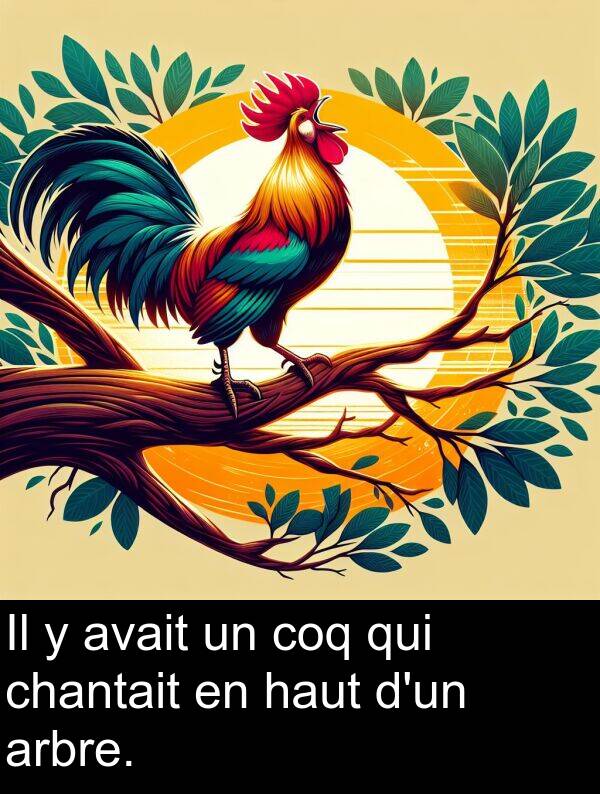 haut: Il y avait un coq qui chantait en haut d'un arbre.