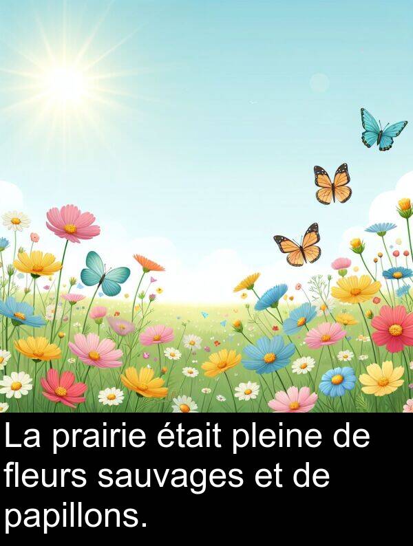 pleine: La prairie était pleine de fleurs sauvages et de papillons.