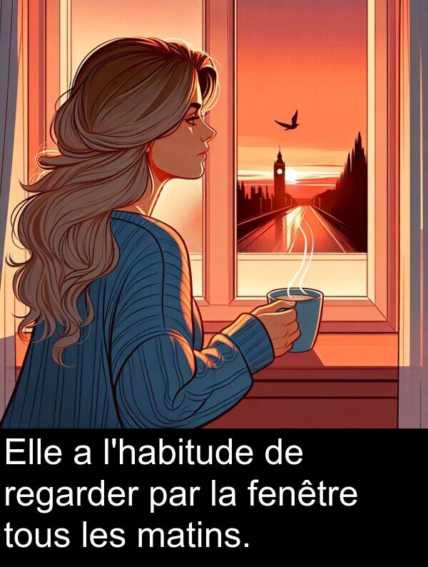 regarder: Elle a l'habitude de regarder par la fenêtre tous les matins.