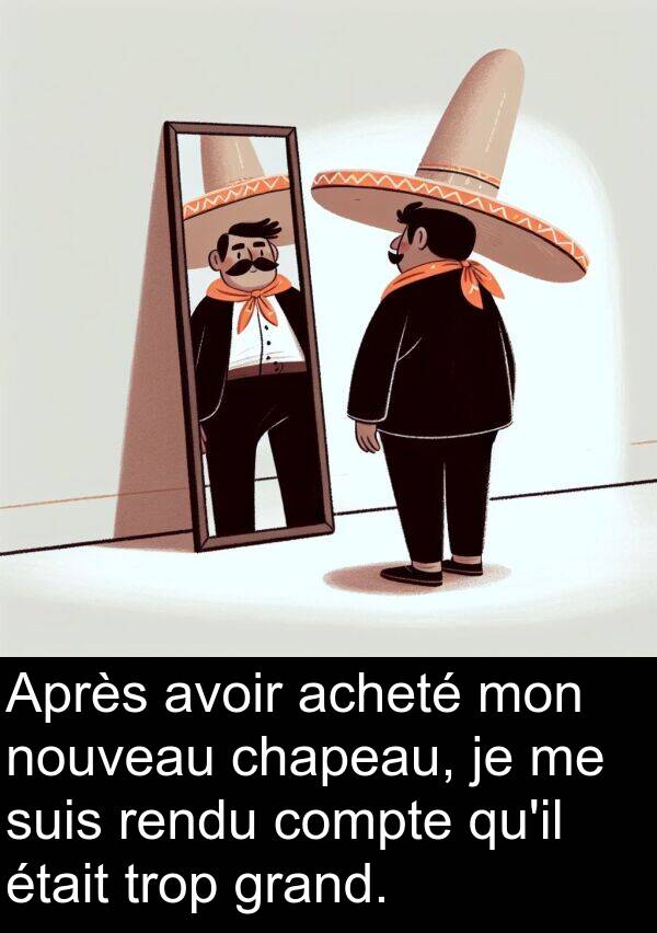 compte: Après avoir acheté mon nouveau chapeau, je me suis rendu compte qu'il était trop grand.