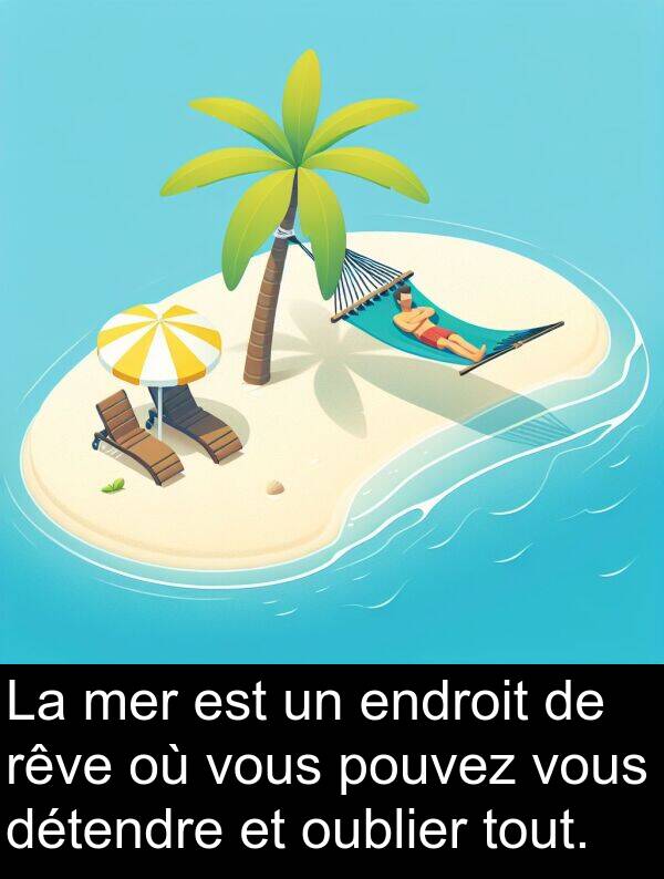 vous: La mer est un endroit de rêve où vous pouvez vous détendre et oublier tout.