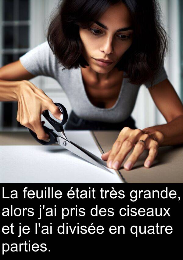 alors: La feuille était très grande, alors j'ai pris des ciseaux et je l'ai divisée en quatre parties.
