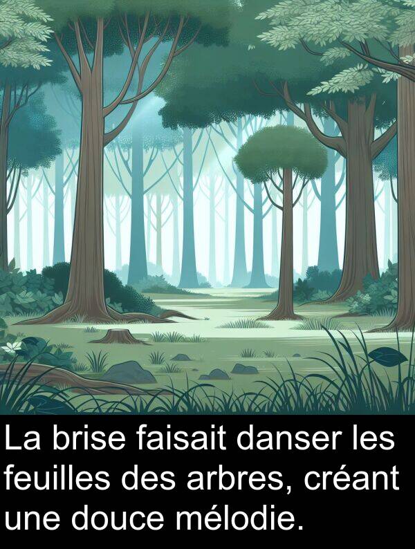 danser: La brise faisait danser les feuilles des arbres, créant une douce mélodie.