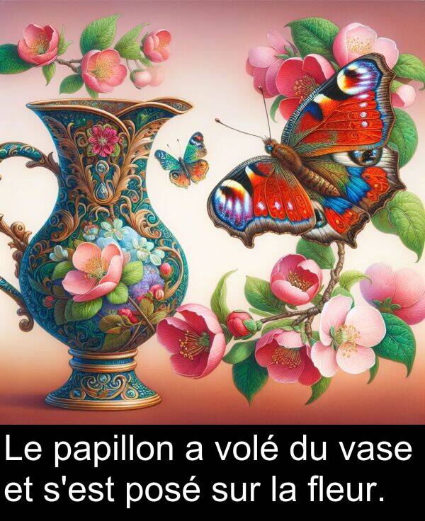 fleur: Le papillon a volé du vase et s'est posé sur la fleur.