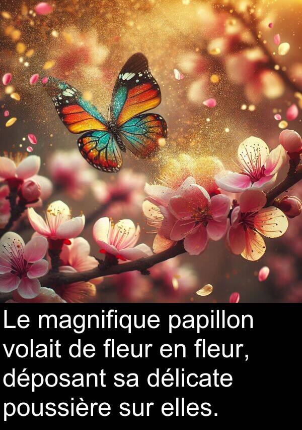 fleur: Le magnifique papillon volait de fleur en fleur, déposant sa délicate poussière sur elles.