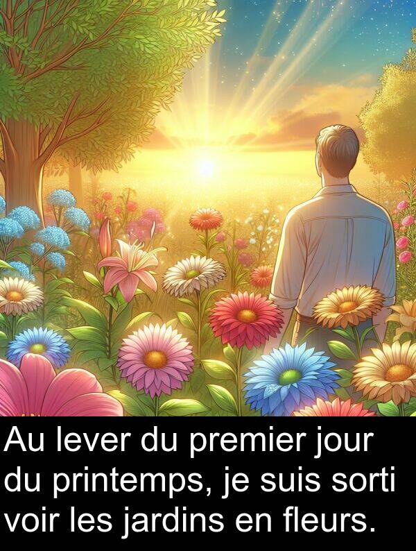 lever: Au lever du premier jour du printemps, je suis sorti voir les jardins en fleurs.