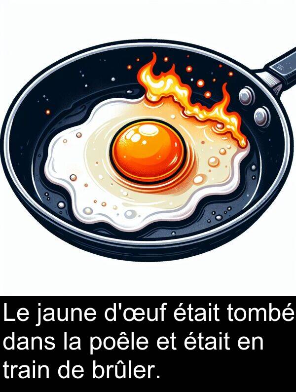 jaune: Le jaune d'œuf était tombé dans la poêle et était en train de brûler.