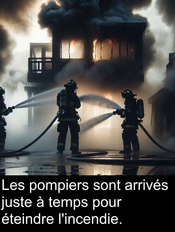 temps: Les pompiers sont arrivés juste à temps pour éteindre l'incendie.
