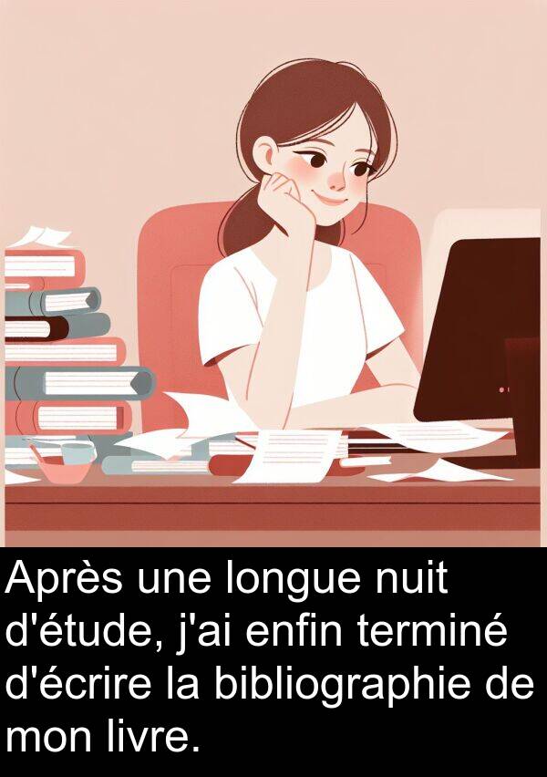 bibliographie: Après une longue nuit d'étude, j'ai enfin terminé d'écrire la bibliographie de mon livre.
