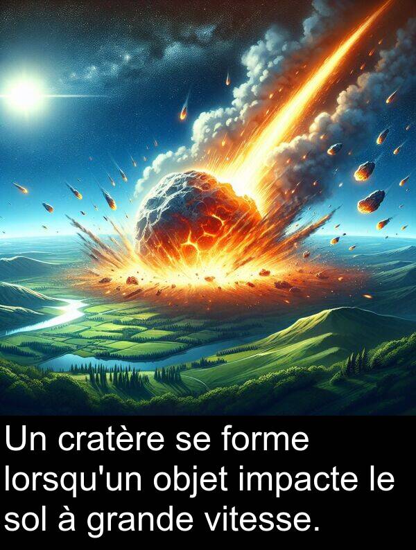 objet: Un cratère se forme lorsqu'un objet impacte le sol à grande vitesse.