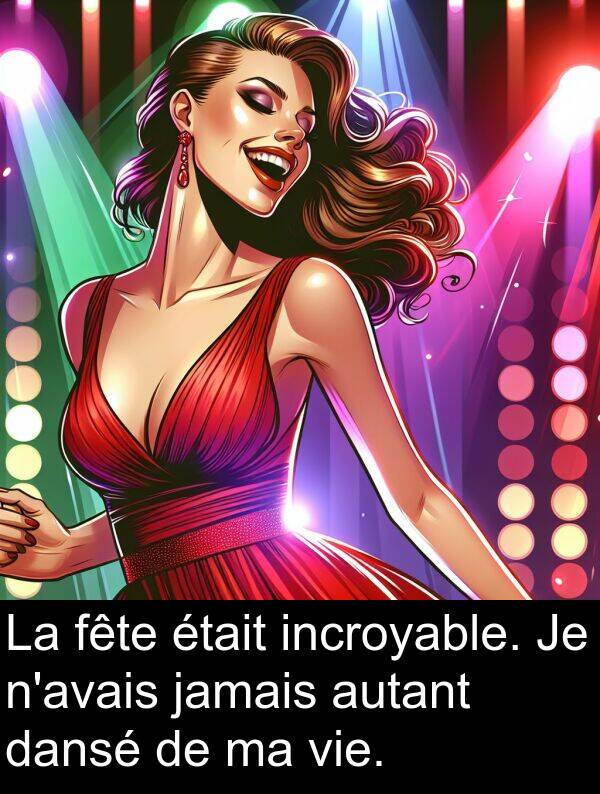 dansé: La fête était incroyable. Je n'avais jamais autant dansé de ma vie.
