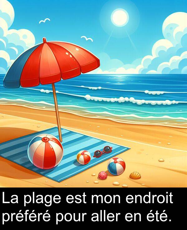 mon: La plage est mon endroit préféré pour aller en été.