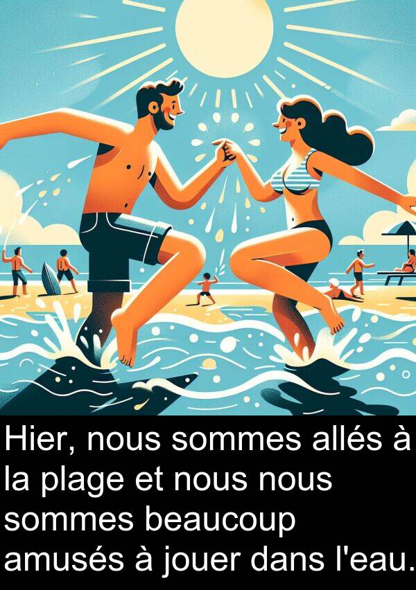 jouer: Hier, nous sommes allés à la plage et nous nous sommes beaucoup amusés à jouer dans l'eau.