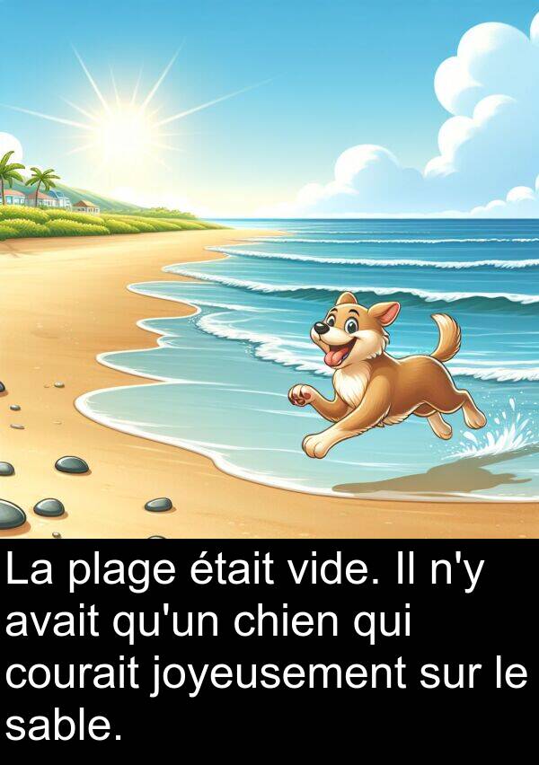 sable: La plage était vide. Il n'y avait qu'un chien qui courait joyeusement sur le sable.