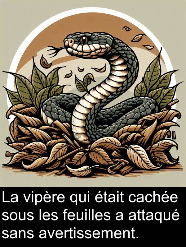 sans: La vipère qui était cachée sous les feuilles a attaqué sans avertissement.
