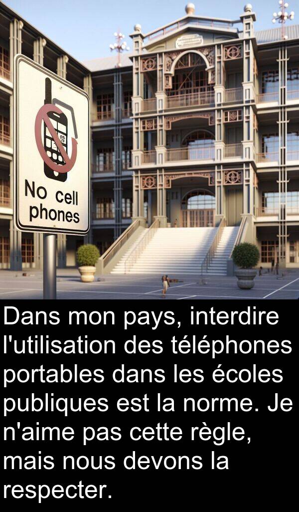 écoles: Dans mon pays, interdire l'utilisation des téléphones portables dans les écoles publiques est la norme. Je n'aime pas cette règle, mais nous devons la respecter.