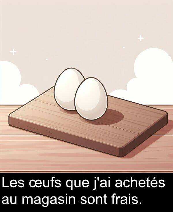 que: Les œufs que j'ai achetés au magasin sont frais.