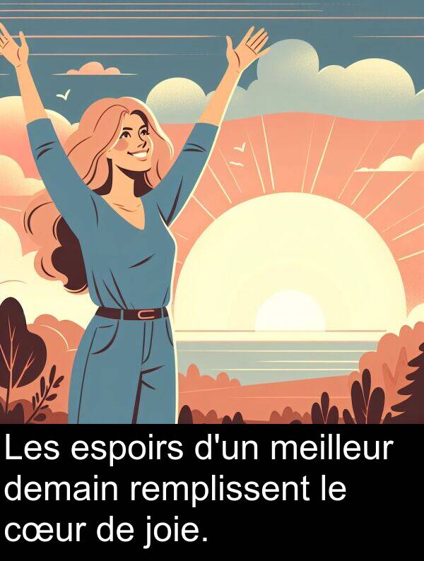 joie: Les espoirs d'un meilleur demain remplissent le cœur de joie.
