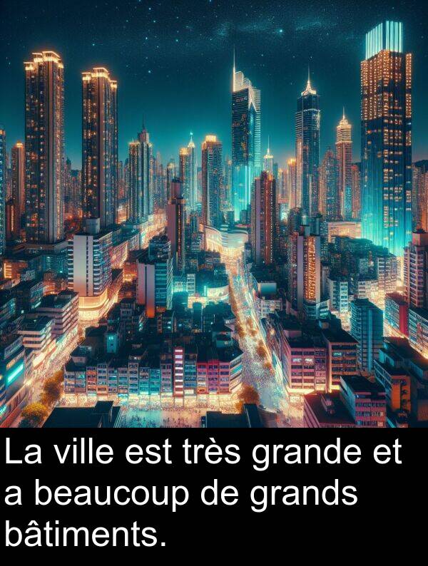 beaucoup: La ville est très grande et a beaucoup de grands bâtiments.