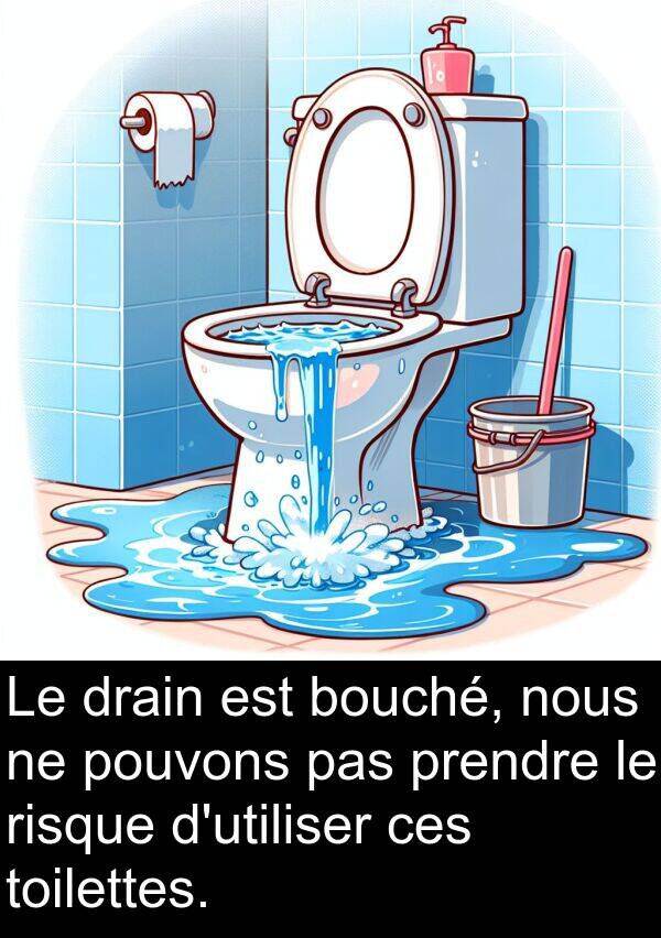 toilettes: Le drain est bouché, nous ne pouvons pas prendre le risque d'utiliser ces toilettes.
