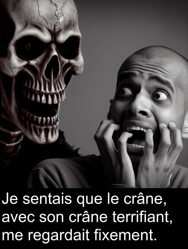 regardait: Je sentais que le crâne, avec son crâne terrifiant, me regardait fixement.