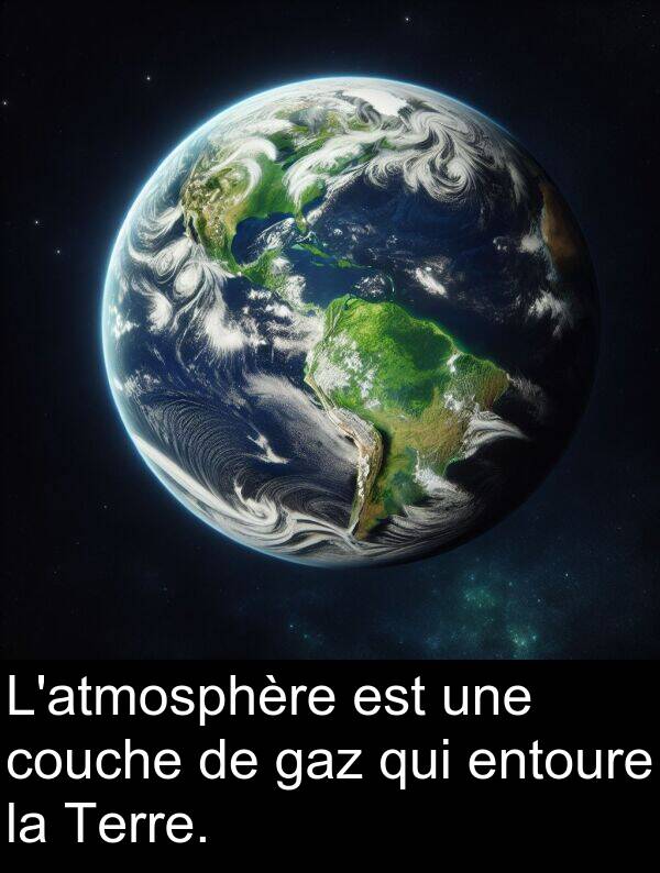 gaz: L'atmosphère est une couche de gaz qui entoure la Terre.