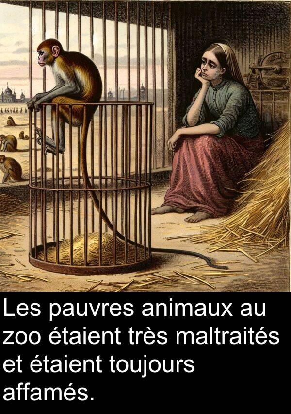 zoo: Les pauvres animaux au zoo étaient très maltraités et étaient toujours affamés.