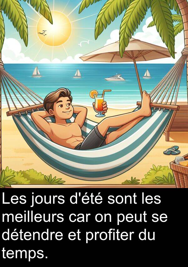 temps: Les jours d'été sont les meilleurs car on peut se détendre et profiter du temps.