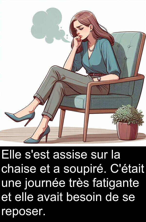 fatigante: Elle s'est assise sur la chaise et a soupiré. C'était une journée très fatigante et elle avait besoin de se reposer.