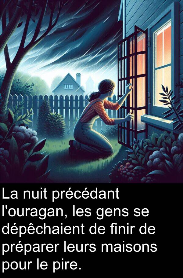 leurs: La nuit précédant l'ouragan, les gens se dépêchaient de finir de préparer leurs maisons pour le pire.