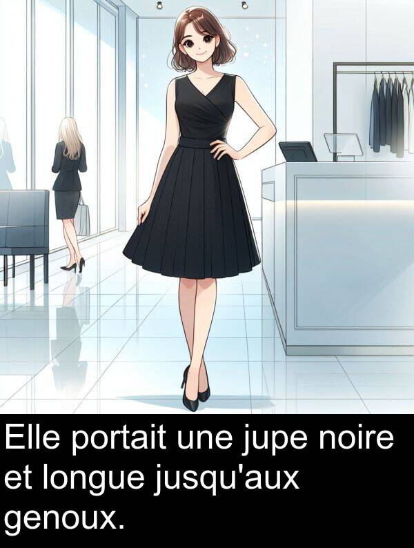 jupe: Elle portait une jupe noire et longue jusqu'aux genoux.