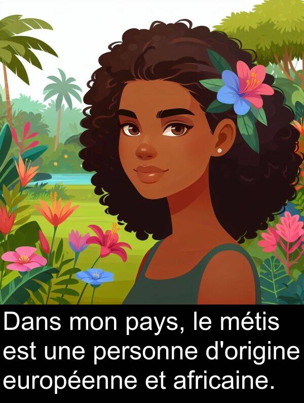 africaine: Dans mon pays, le métis est une personne d'origine européenne et africaine.