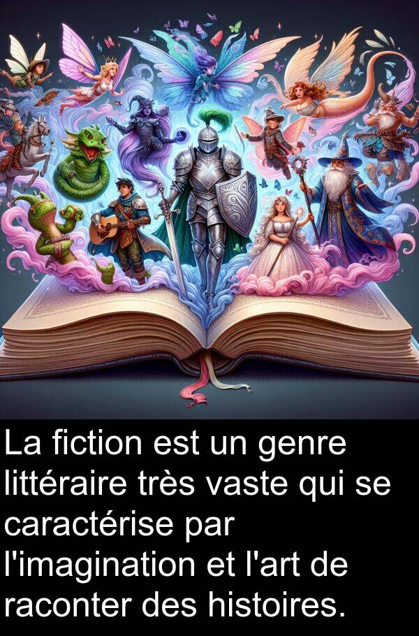 raconter: La fiction est un genre littéraire très vaste qui se caractérise par l'imagination et l'art de raconter des histoires.