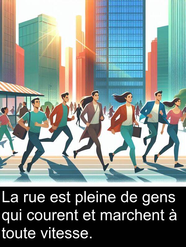 gens: La rue est pleine de gens qui courent et marchent à toute vitesse.
