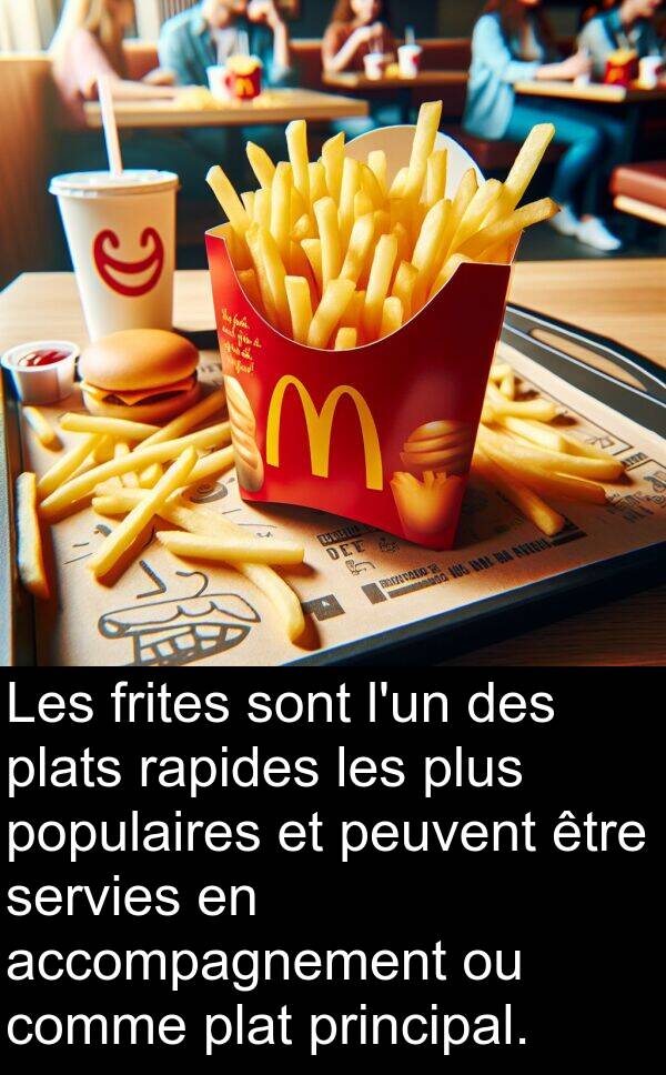 rapides: Les frites sont l'un des plats rapides les plus populaires et peuvent être servies en accompagnement ou comme plat principal.