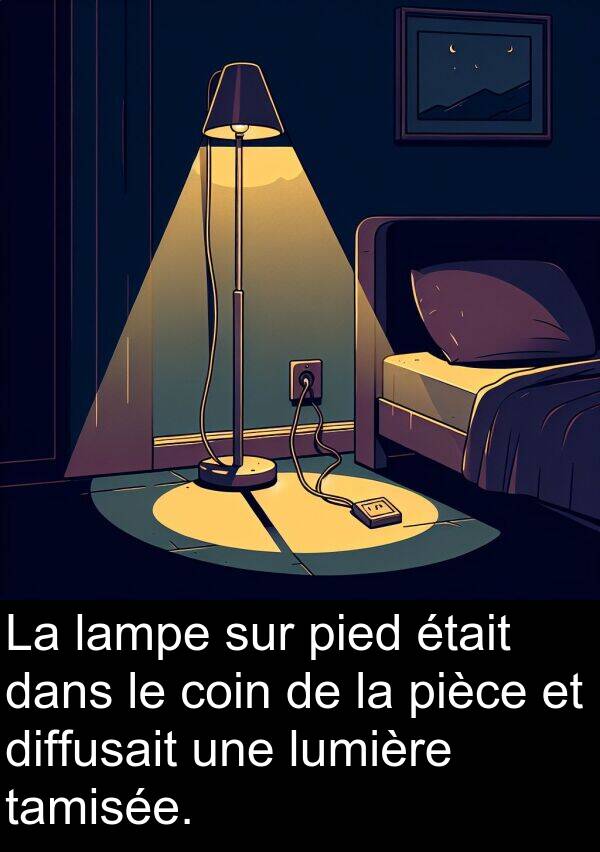 tamisée: La lampe sur pied était dans le coin de la pièce et diffusait une lumière tamisée.