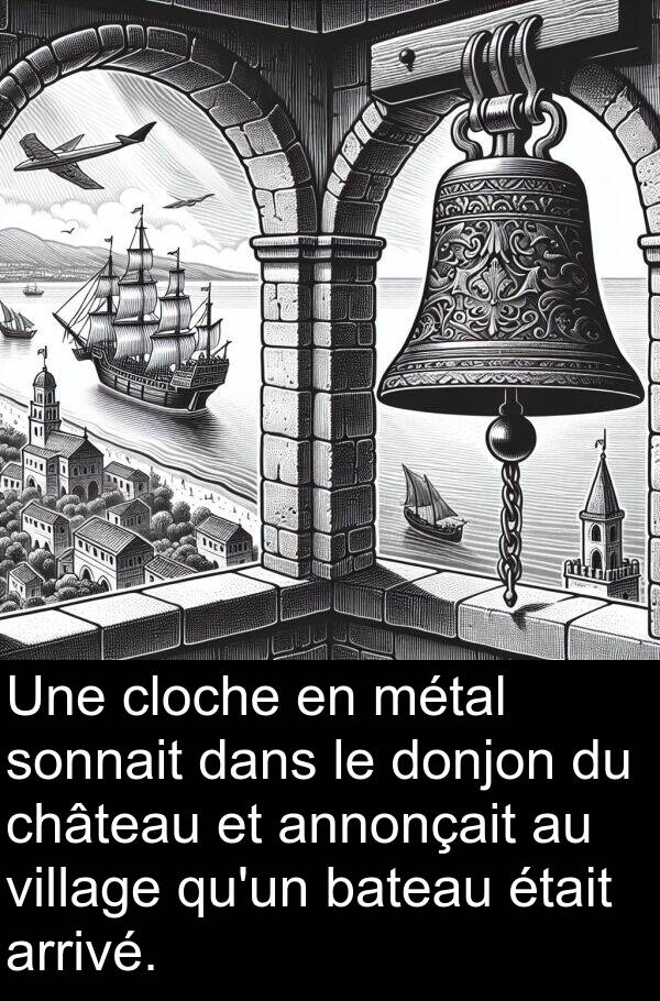 bateau: Une cloche en métal sonnait dans le donjon du château et annonçait au village qu'un bateau était arrivé.