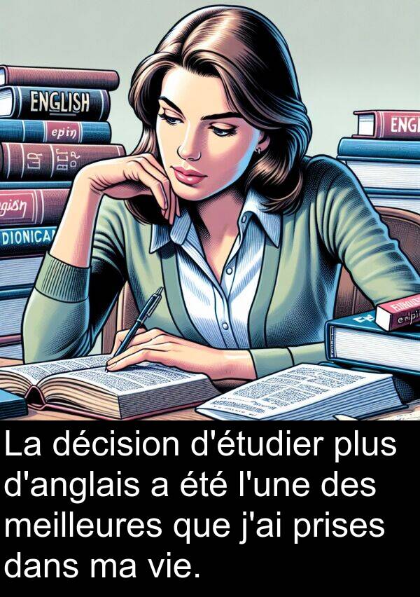 décision: La décision d'étudier plus d'anglais a été l'une des meilleures que j'ai prises dans ma vie.