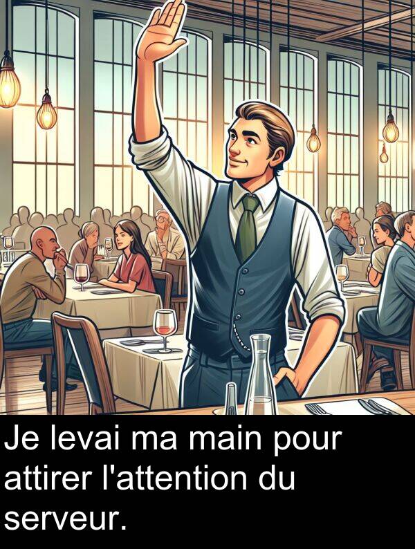 serveur: Je levai ma main pour attirer l'attention du serveur.