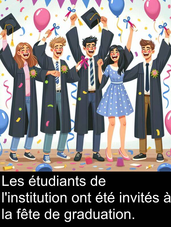 graduation: Les étudiants de l'institution ont été invités à la fête de graduation.