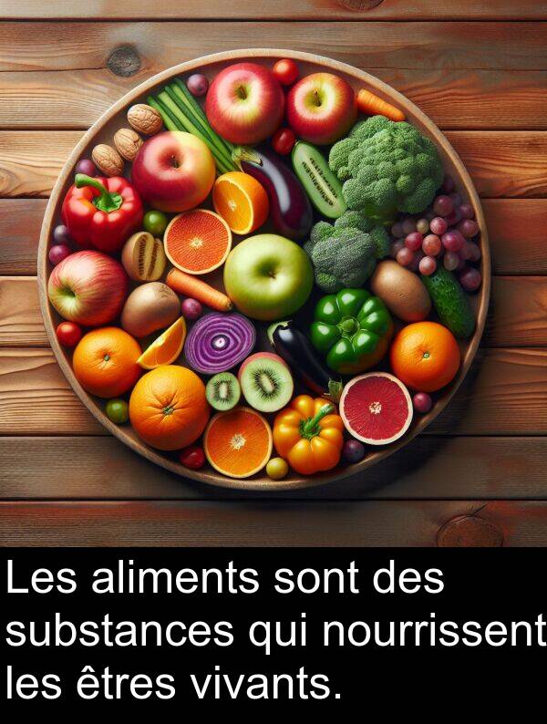 vivants: Les aliments sont des substances qui nourrissent les êtres vivants.