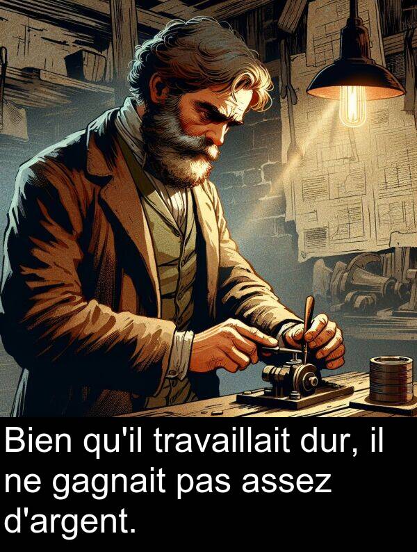 gagnait: Bien qu'il travaillait dur, il ne gagnait pas assez d'argent.