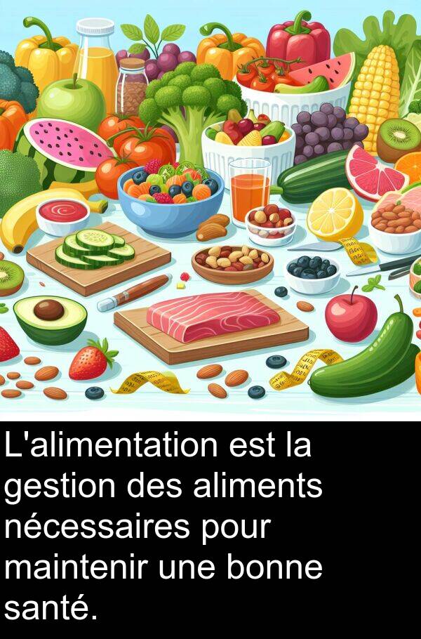 bonne: L'alimentation est la gestion des aliments nécessaires pour maintenir une bonne santé.